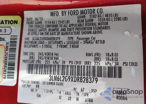 2013 Lincoln Mkz из США, поврежденный, VIN 3LN6L2G9XDR828379